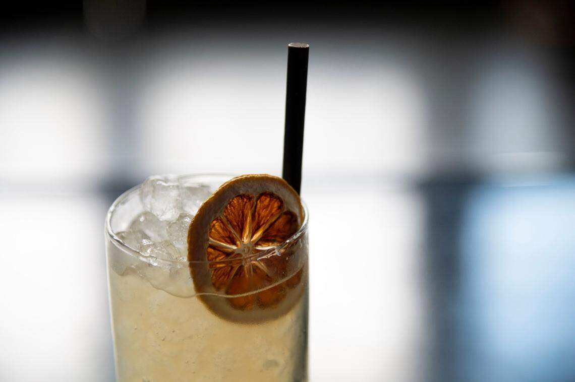 Probiotic Punch, a new mockcocktail at R Street Corridor hot spot Bottle & Barlow, is made with Seedlip Garden 108, orgeat syrup, pineapple and lime juices, apple cider vinegar and Cock-’N-Bull ginger beer. It’s poured into a Collins glass of ice and garnished with a dehydrated lemon wheel.