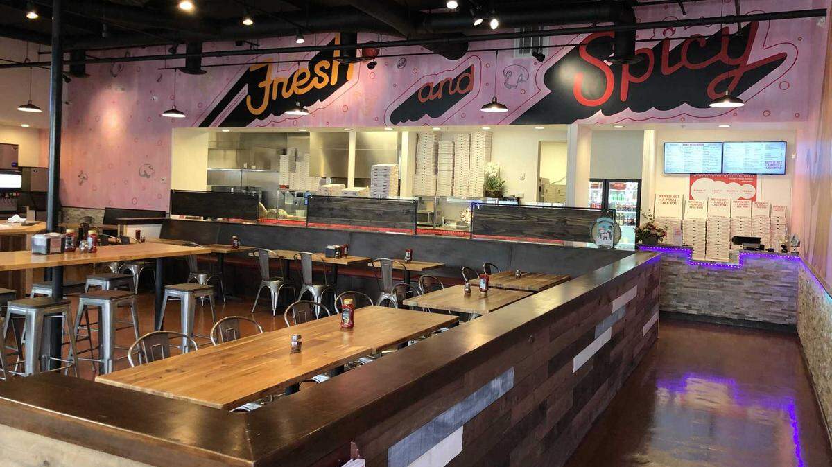 The interior of Curry Pizza House on Riley Street in Folsom photographed on Jan. 18, 2023. The restaurant offers Indian craft pizzas, classic America pizzas, winds, salads, and gluten-free and vegan options