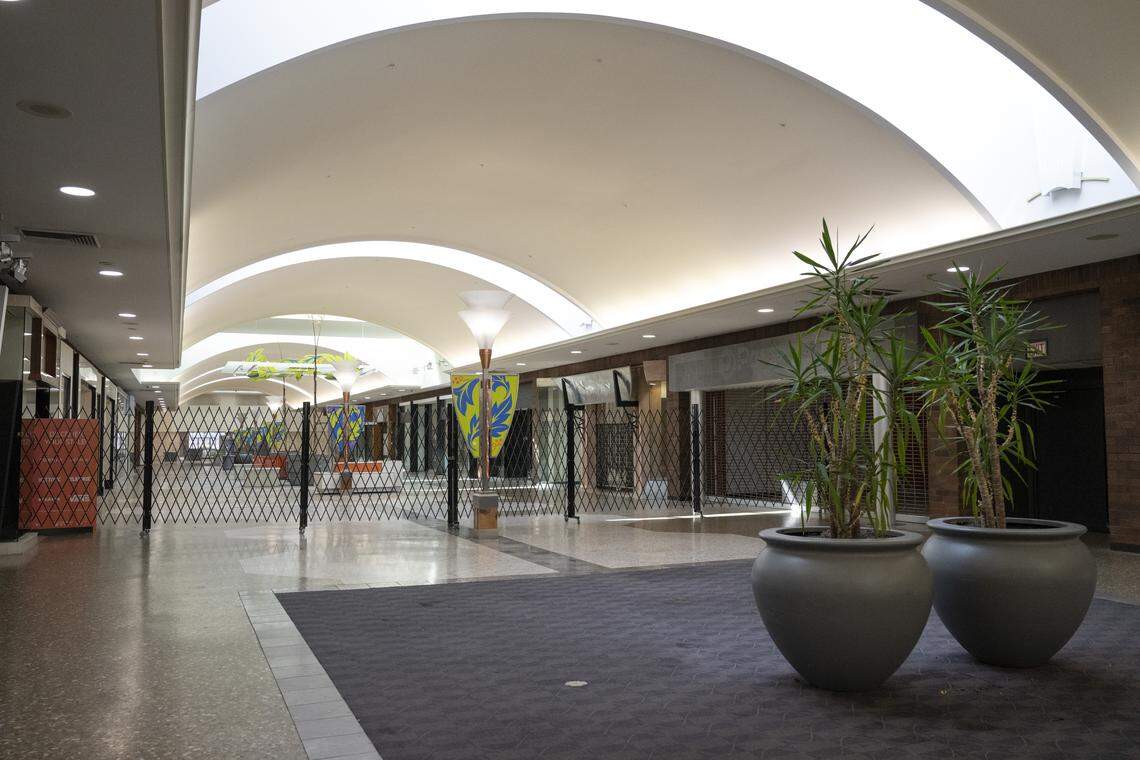 A metal gate blocks off a portion of Sunrise Mall in Citrus Heights earlier this month. 