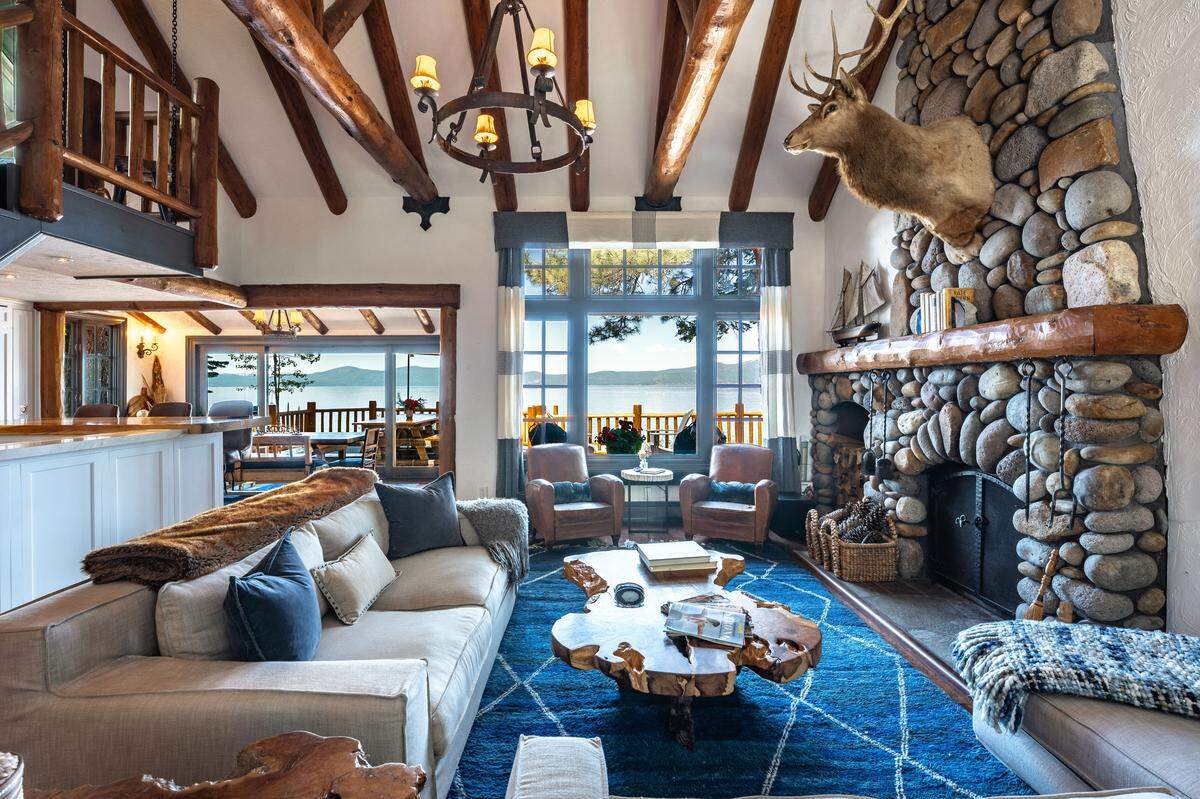 The Carson City, Nev., listing pegs the property at five bedrooms and six bathrooms across the compound, with a one-car garage, and notes the off-grid systems rely on solar power, propane and Lake Tahoe-sourced water.