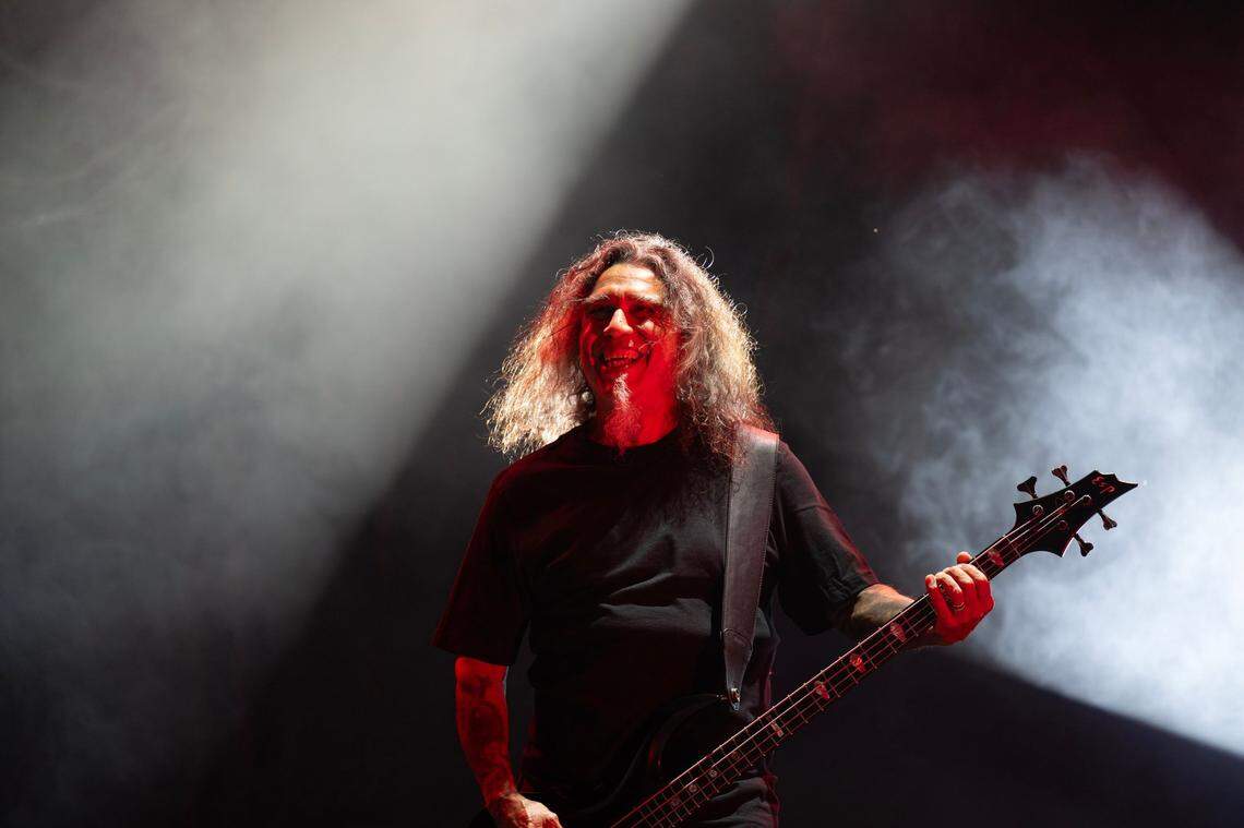 Slayer vocalist Tom Araya performs in the first day of the Aftershock festival on Thursday, Oct. 10, 2024 at Discovery Park.