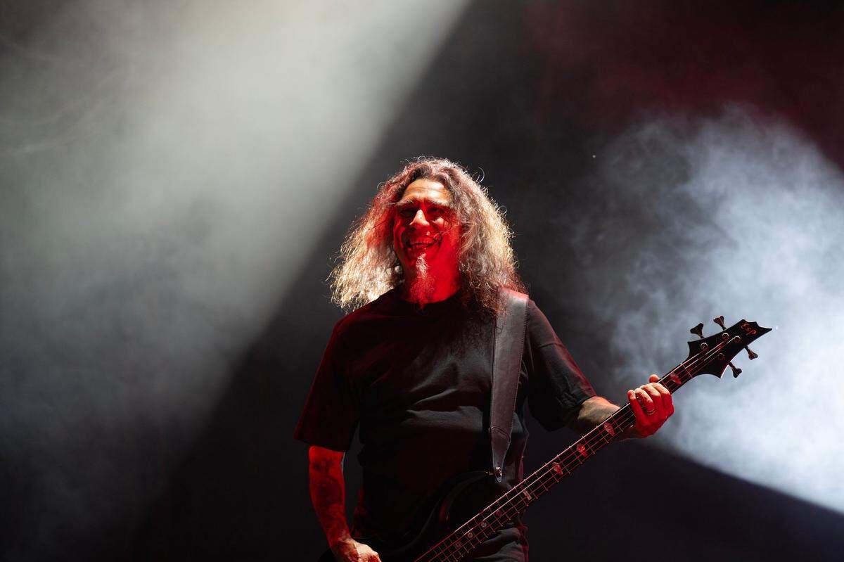 Slayer vocalist Tom Araya performs in the first day of the Aftershock festival on Thursday, Oct. 10, 2024 at Discovery Park.