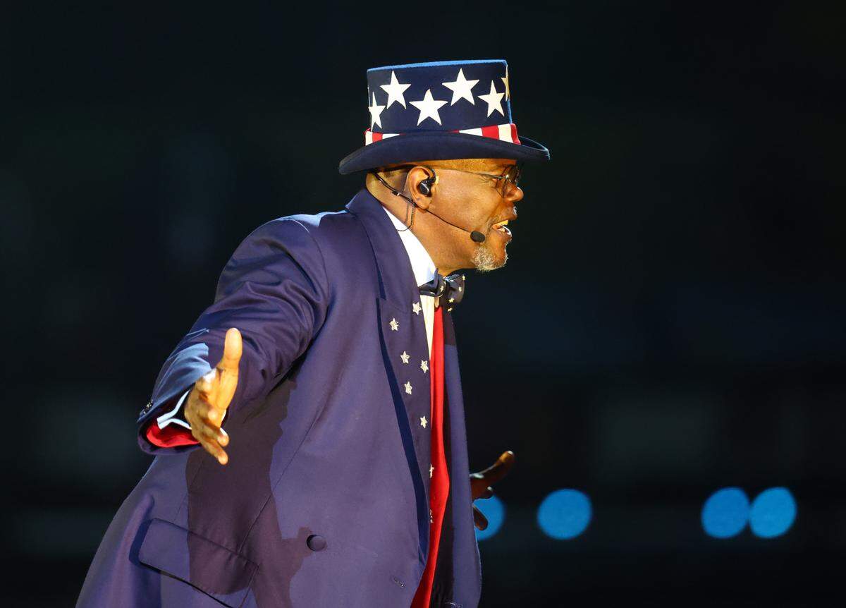 Samuel L. Jackson introduces recording artist Kendrick Lamar during the halftime show of Super Bowl LIX between the Philadelphia Eagles and the Kansas City Chiefs on Feb. 9 at Ceasars Superdome in New Orleans.