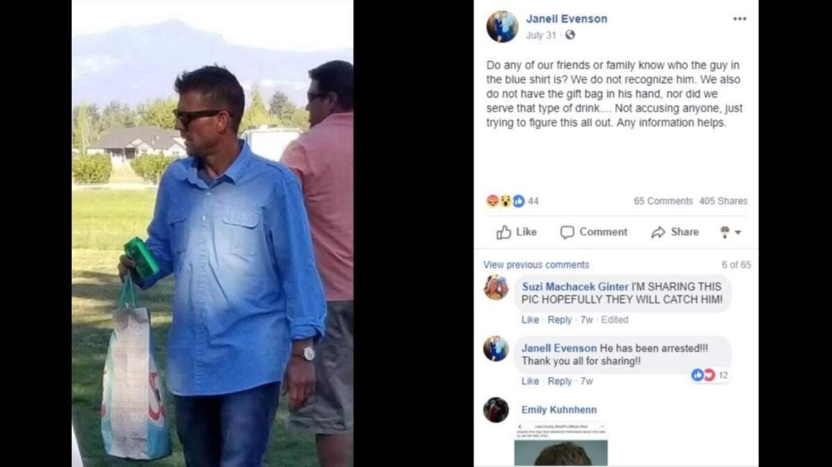 Janell Evenson posted a photo taken by her mother of a stranger at her wedding in July to Facebook after some gifts turned up missing. On Monday, Brian Keith Starr, 42, apologized in court for the thefts and was sentenced to 2 1/2 years in prison.