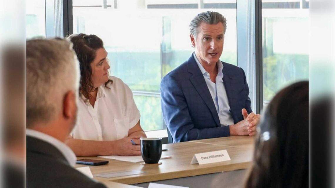California Gov. Gavin Newsom, right, is seen with his then-chief of staff Dana Williamson in an undated photo released by the Governor’s Office. Williamson served as Newsom’s top aide during key moments of his first term, including the COVID-19 pandemic and the 2021 recall election.