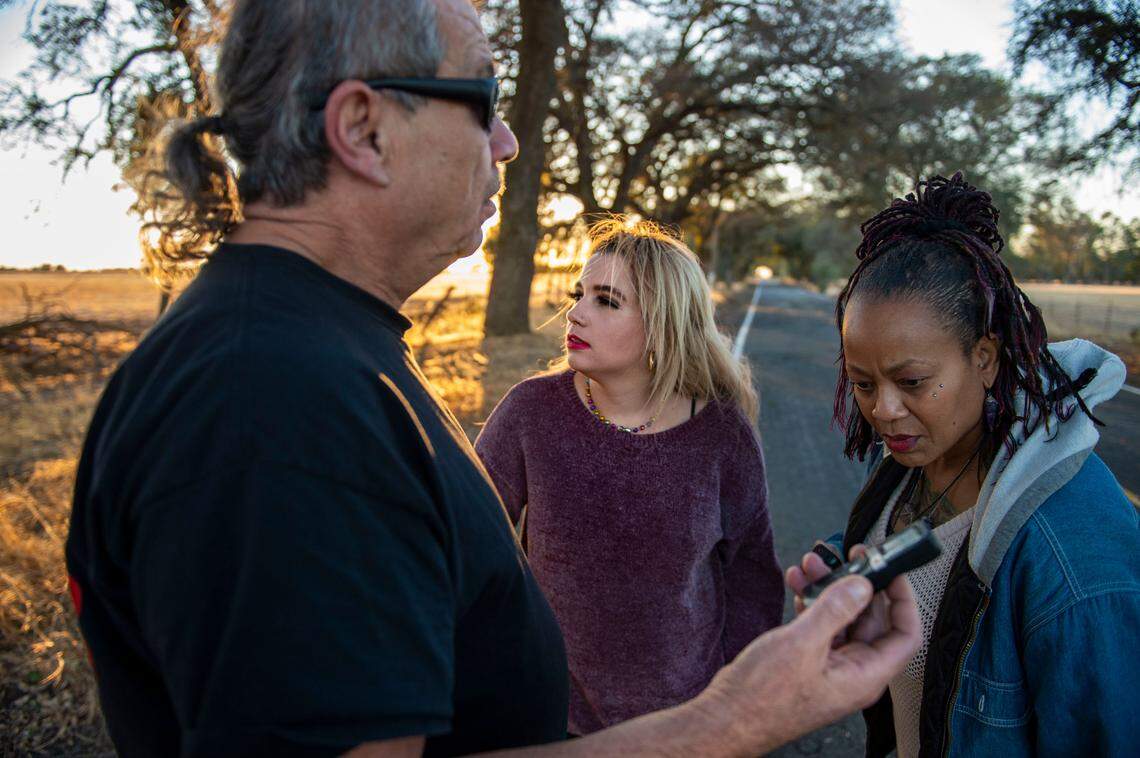 HPI paranormal investigators, Paul Roberts, left, Deanna Stinson, center, and Pelenta Forrest, right, try to capture electronic voice phenomenon or EVP’s on Sunday, Oct. 27, 2019, on Dyer Lane in Placer County near Roseville.