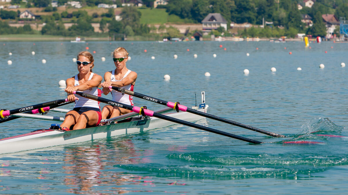 Folsom’s Michelle Sechser and teammate Devery Kars row in a two-person boat. Sechser will be making her second Olympic appearance after finishing fifth in her rowing event in Tokyo in 2021.