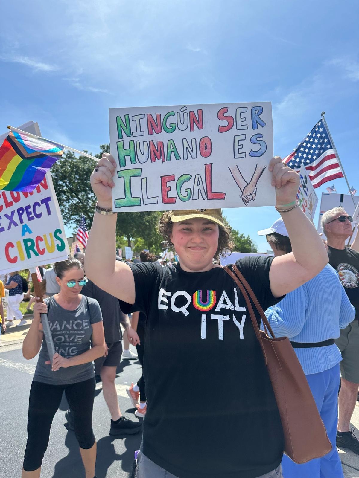 Thomas Furbee, 17, at Roseville’s “No Kings” protest on June 14.