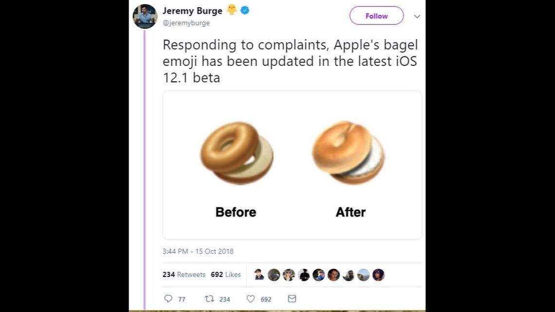 Apple has redesigned an upcoming new bagel emoji following an outcry over an earlier plain look. The new, more realistic, emoji in an ios 12.1 beta release looks puffier and comes with cream cheese.