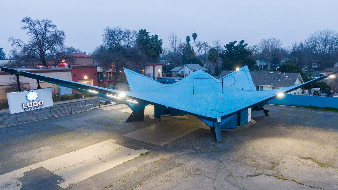 A former Orbitz gas station, designed in the midcentury Googie style, stands on Northgate Boulevard in Sacramento on Wednesday, the day the city’s Preservation Commission was considering recommending its inclusion on the local historic register. 