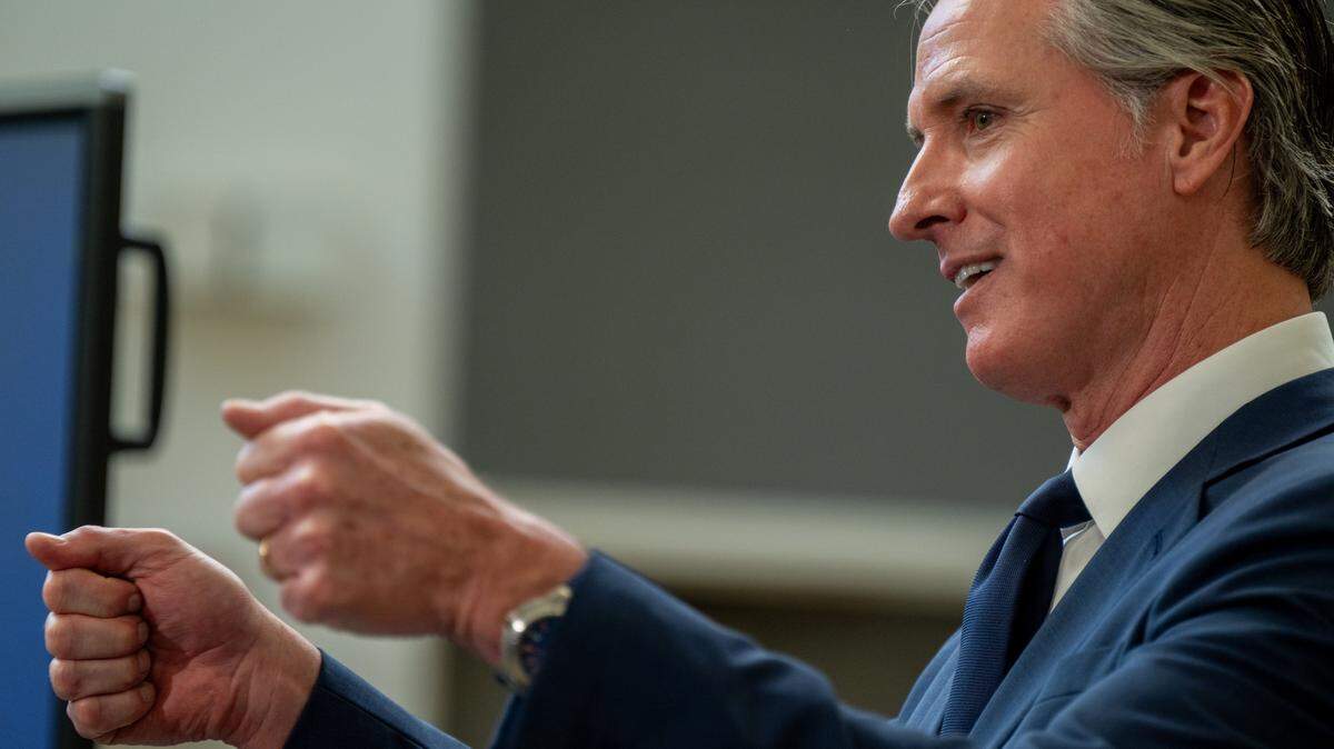 Gov. Gavin Newsom spoke at a California Jobs First press conference at California State University, Stanislaus where he previewed budget toplines in Turlock on Jan. 6. 