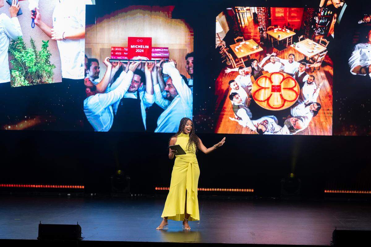 Emcee Java Ingram opens the Michelin Guide California 2025 Ceremony on Wednesday, June 25, 2025, at the SAFE Credit Union Performing Arts Center.