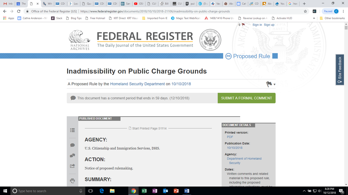 The public can make comments on the proposed immigration rule at www.federalregister.gov/documents/2018/10/10/2018-21106/inadmissibility-on-public-charge-grounds.