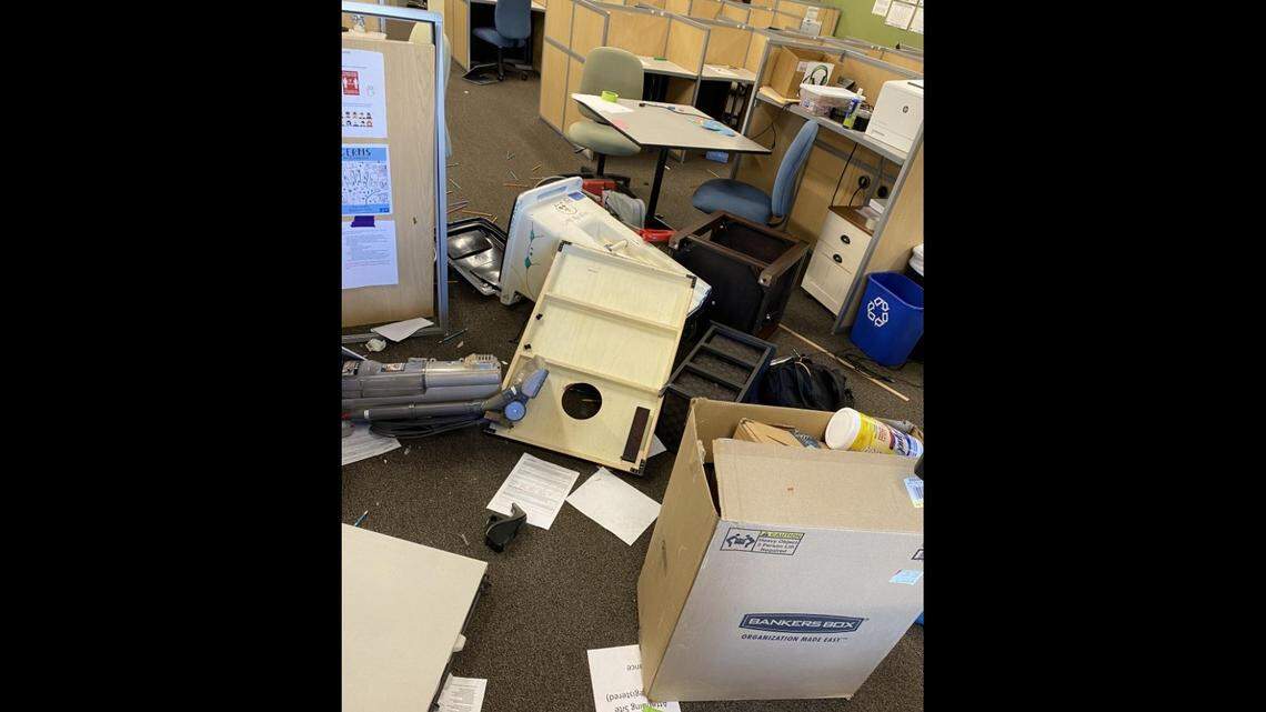 A 48-year-old woman walked into a Santa Rosa, California, school classroom Wednesday morning, punched a teacher and two teens, then trashed the room, police say.