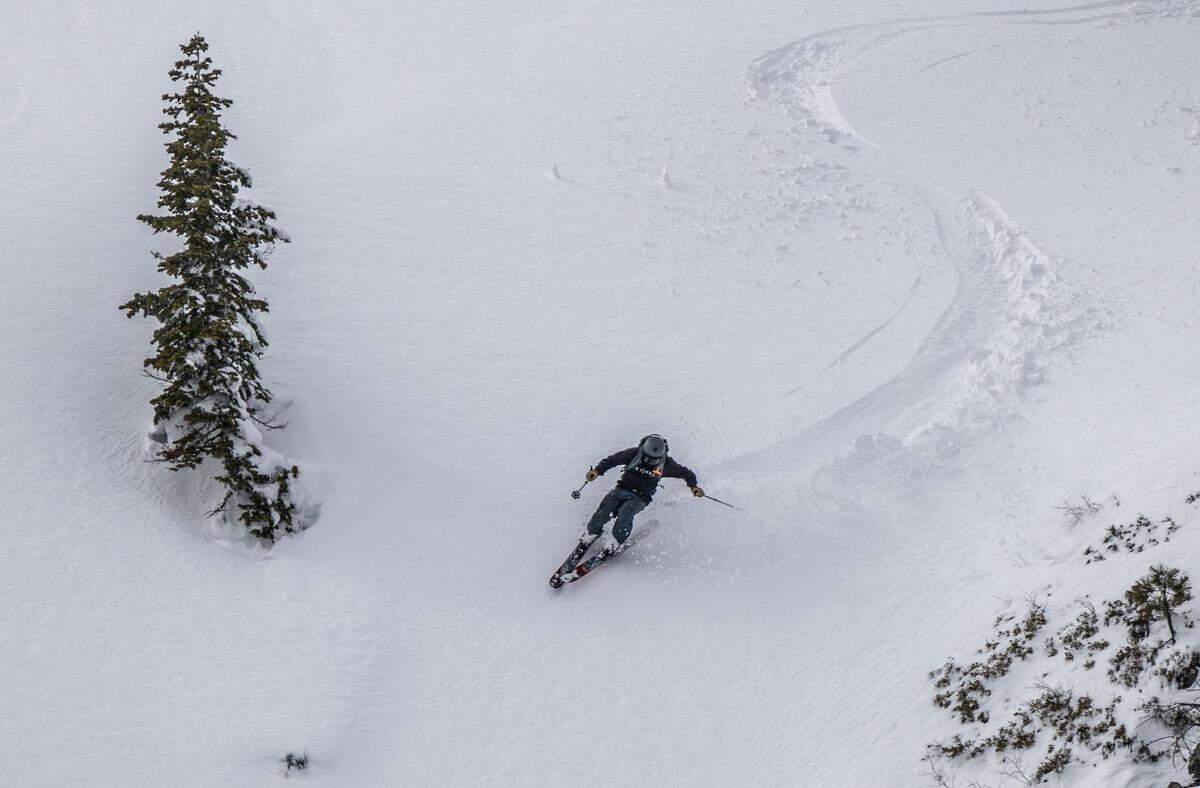 Davis Bedient, general manager of Donner Ski Ranch, skis down a hill earlier this month. Bedient was checking the slopes for safety.