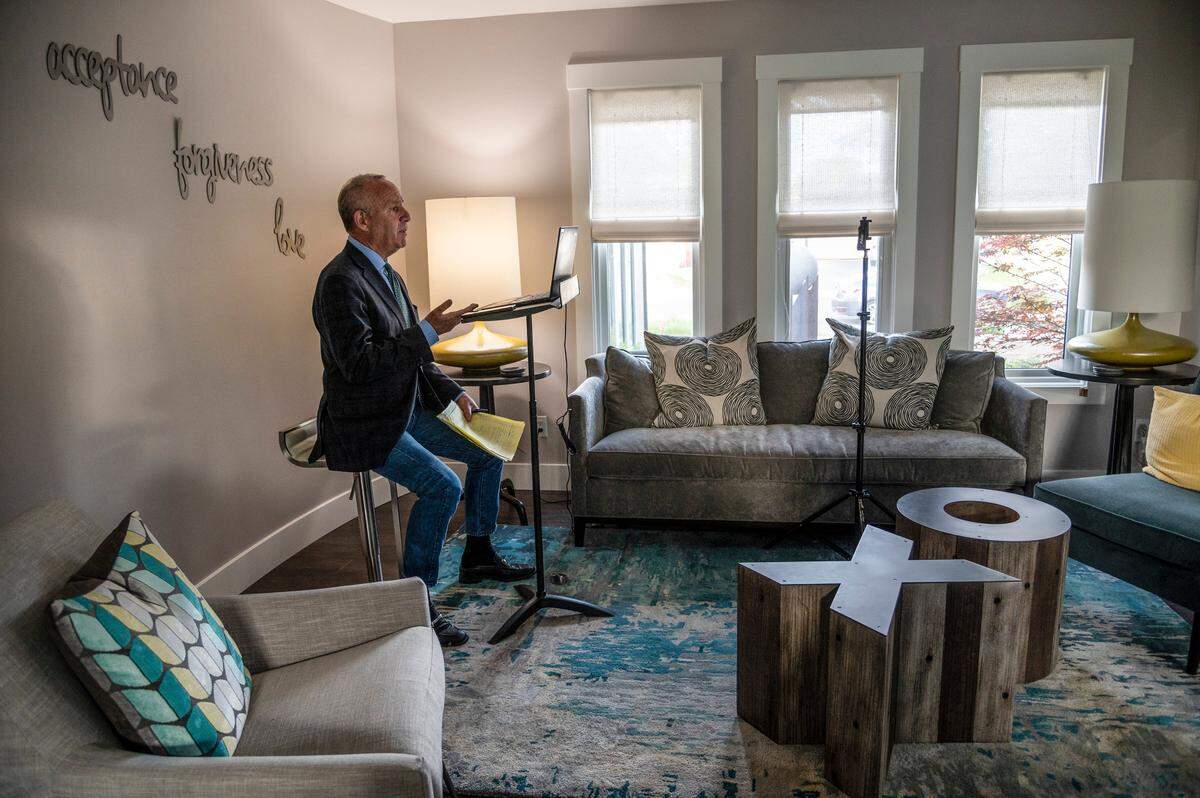 Steinberg leads a Zoom conference on climate change to celebrate Earth Day on April 22. He dressed in a jacket and tie but says he has been wearing blue jeans more since he isn’t in public as much. “The first couple of weeks were difficult for me working from home just in terms of adjustment, but I’ve adjusted pretty well to it,” he said.