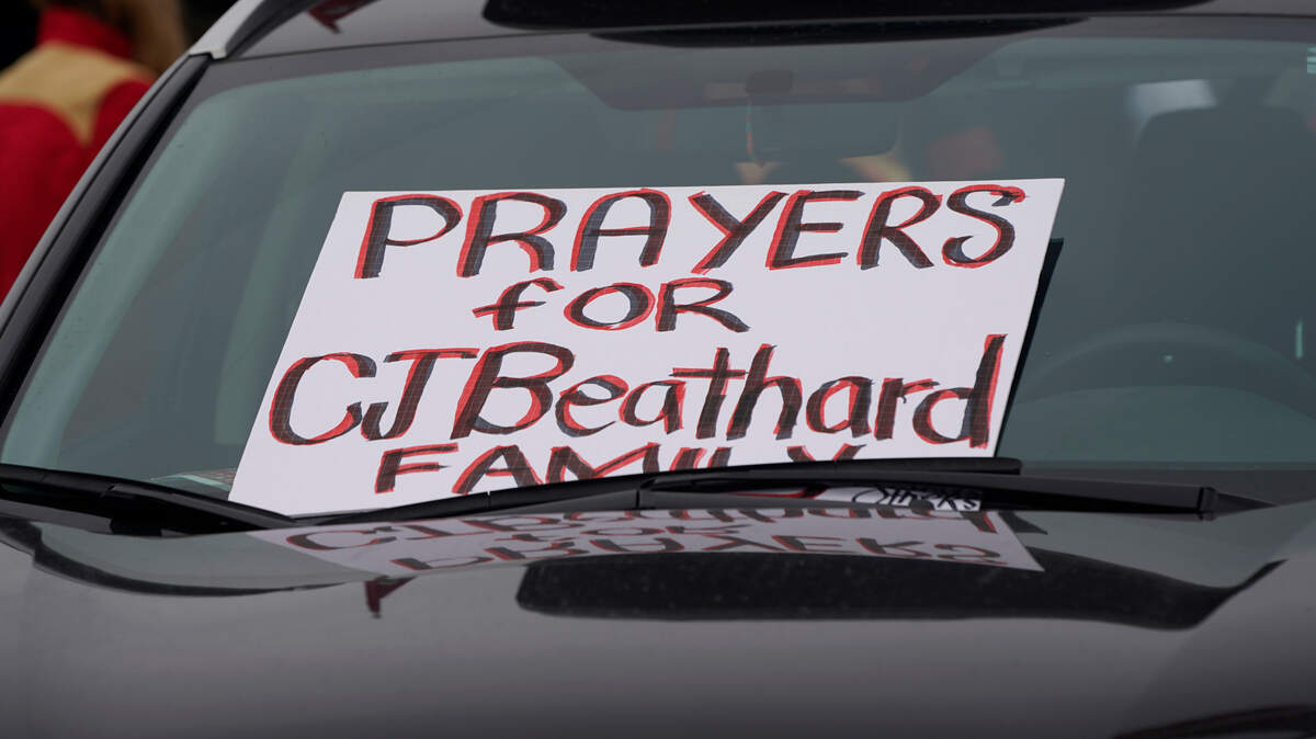 A sign for 49ers quarterback C.J. Beathard is shown on a parked car at Levi’s Stadium before a game between the 49ers and the Los Angeles Rams on Dec. 21 in Santa Clara.