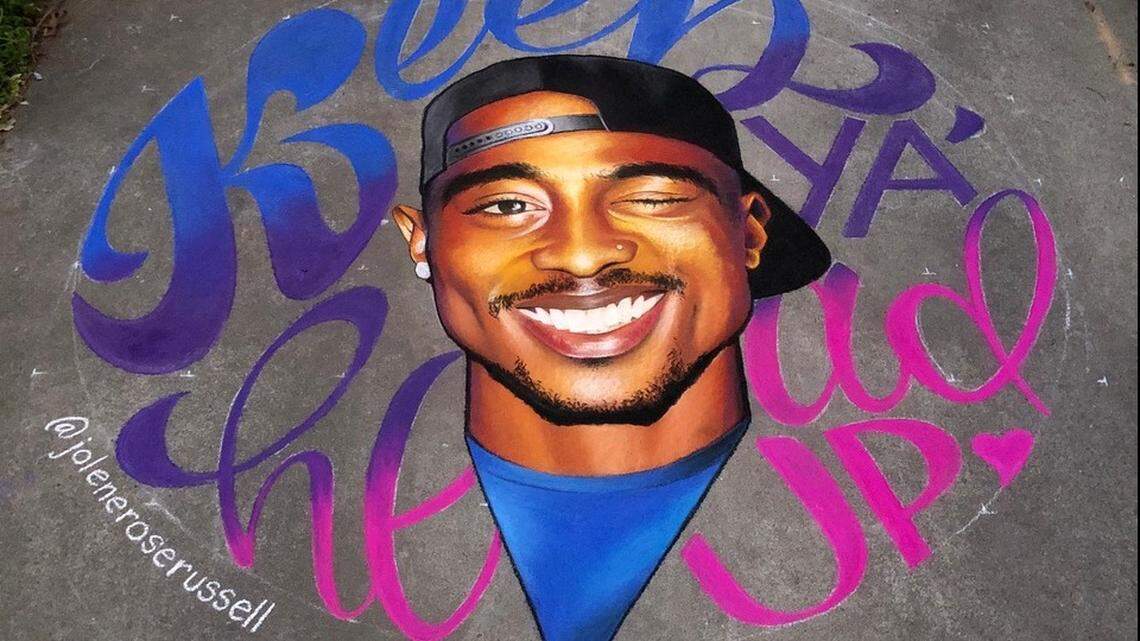 Jolene Russell’s latest piece, a portrait of Tupac Shakur surrounded by the phrase, Keep Ya’ Head Up, garnered so much positivity she began to sell it as a sticker, with proceeds going towards COVID-19 relief.