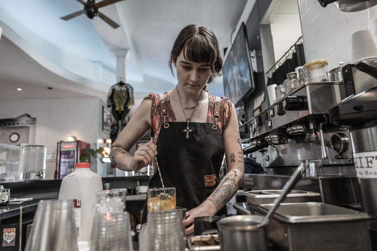 Allison Wilford, of Shift Coffee House in North Sacramento, makes an iced coffee on Wednesday, May 29, 2024. 