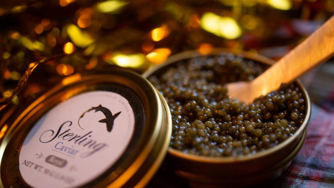 An open tin of Sterling Caviar on Tuesday, Dec. 12, 2023. Sterling’s supreme-grade caviar is a finalist for the 2025 Good Food Awards.
