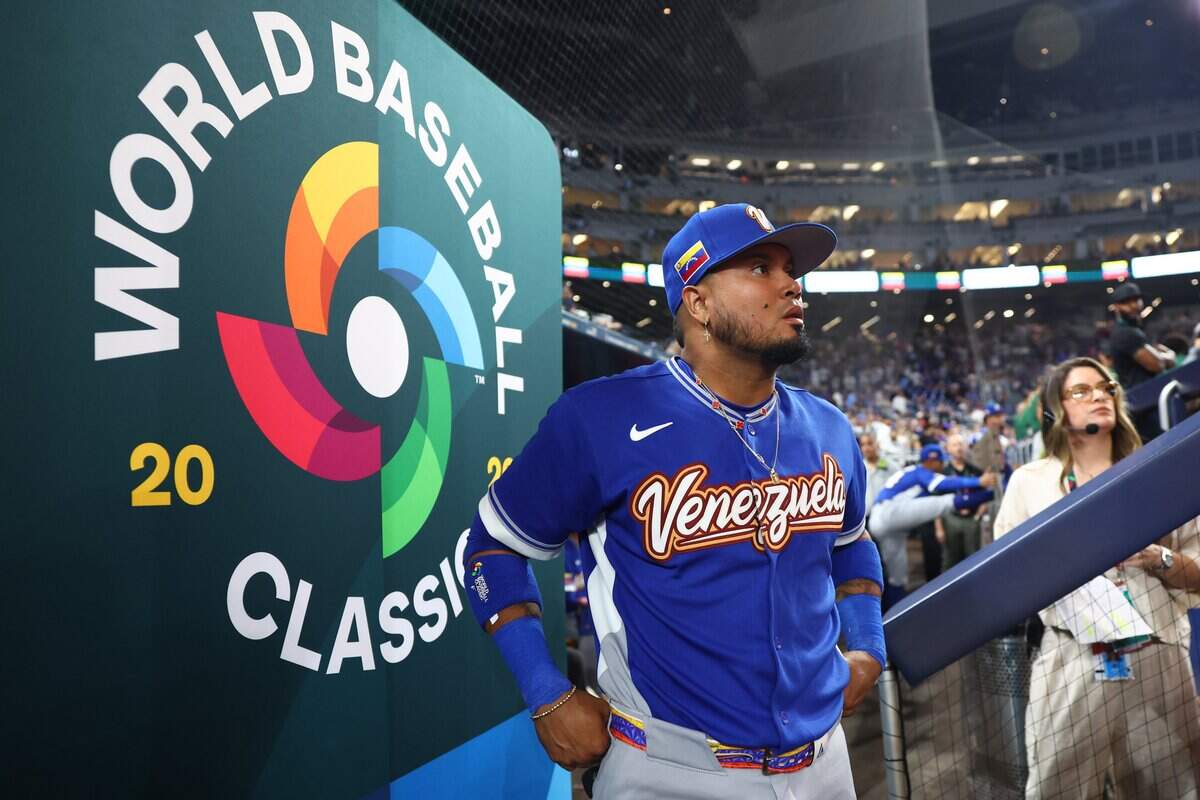 MIAMI, FLORIDA - MARCH 16: Luis Arraez #2 of Team Venezuela looks on during player introductions before the game against Team Italy at loanDepot park on March 16, 2026 in Miami, Florida. (Photo by Megan Briggs/Getty Images)