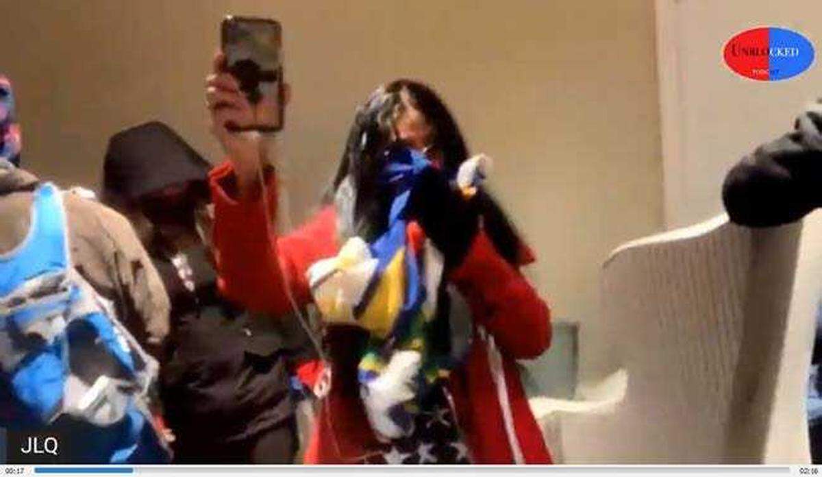 Mariposa CastroÂ&nbsp;of Gilroy, seen in a screenshot from a livestream video, is charged with violent entry and disorderly conduct on Capitol grounds on Jan. 6, 2021. Prosecutors say she posted numerous photos and videos of her actions at the Capitol.