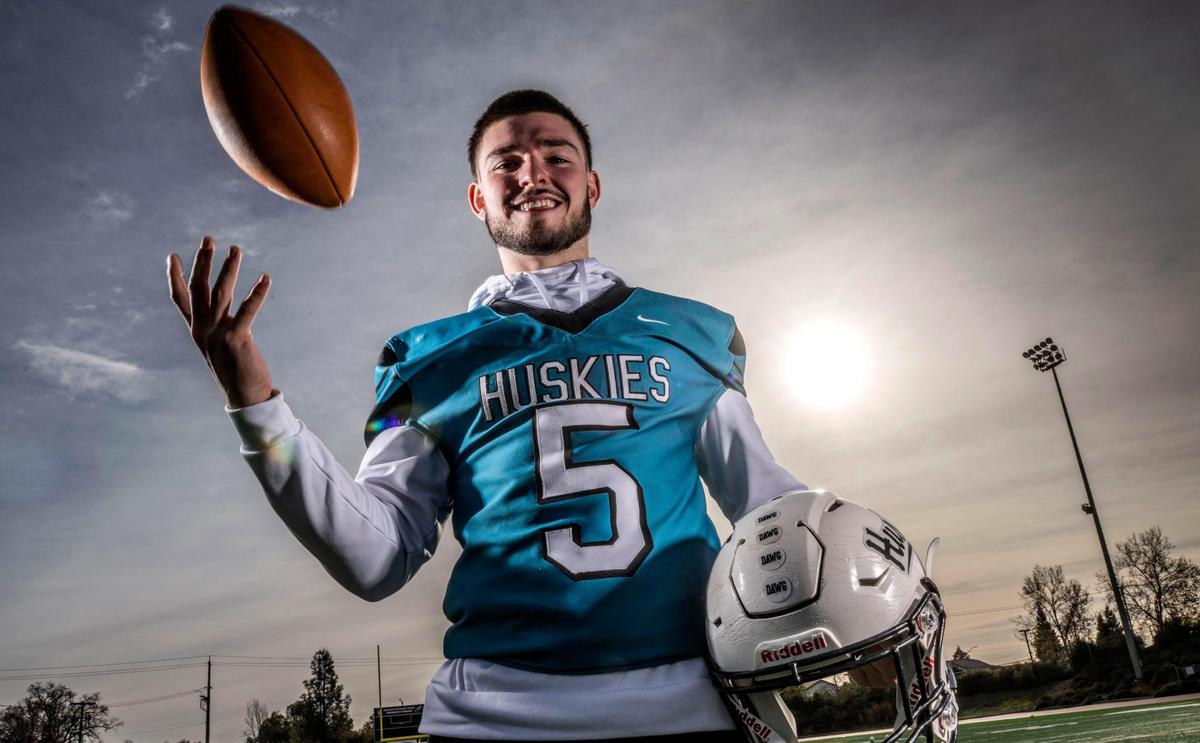 Sacramento Bee Prep Football Player of the Year receiver/running back Scott Nixon of Sheldon High School stands on the field on Wednesday, Dec. 28, 2022.
