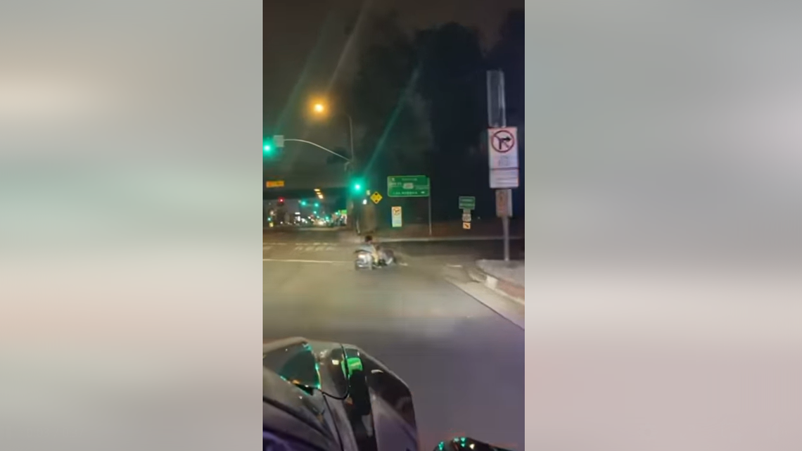 A go-kart rider got busted for riding on a freeway in Sherman Oaks, California, on Dec. 1, 2021, California Highway Patrol said. The driver was issued a citation.