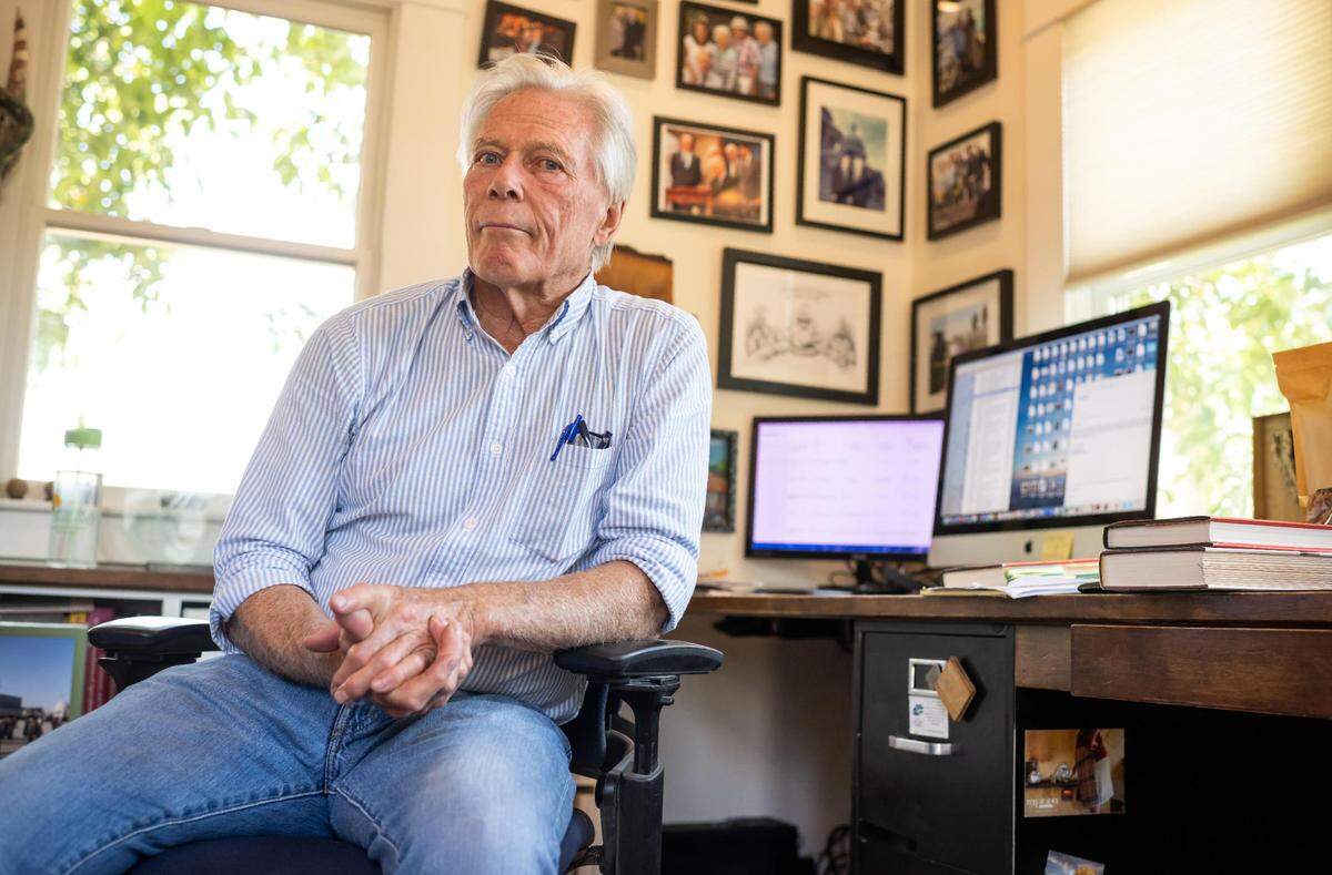Craig McNamara, who runs Sierra Orchards organic walnut farm with his family in Solano County near Winters, speaks about his recent memoir, “Because Our Fathers Lied: A Memoir of Truth and Family, from Vietnam to Today,” on Aug. 18 in his office at the farm. His father, former Defense Secretary Robert McNamara, was known as the “architect of the Vietnam War.”