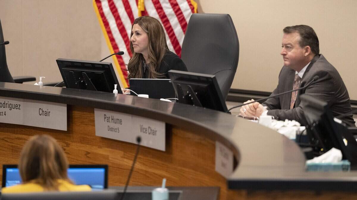Sacramento County Board of Supervisors Chair Rosario Rodriguez, left, listens during a Board of Supervisors meeting at the County Administration Center in Sacramento on Tuesday, Jan. 27, 2026. Sacramento County plans cuts that could end transportation for foster youth, harming school stability, caregiver capacity and access to life-skills programs.