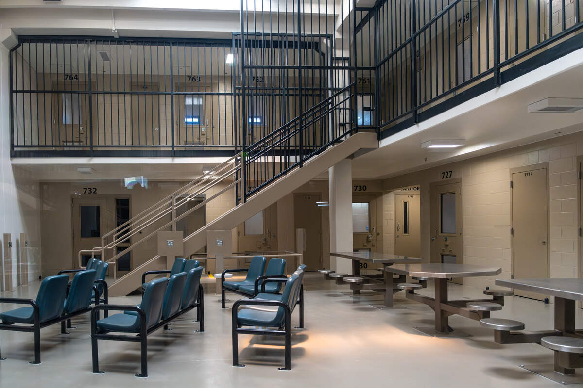 The cells and dayroom inside of a new housing unit at the South Placer Jail in vocational training facility in Roseville await occupants in an undated handout photo.