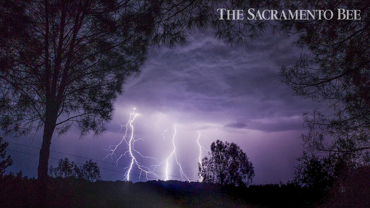 Lightning cracks through the sky over El Dorado County in the early morning.