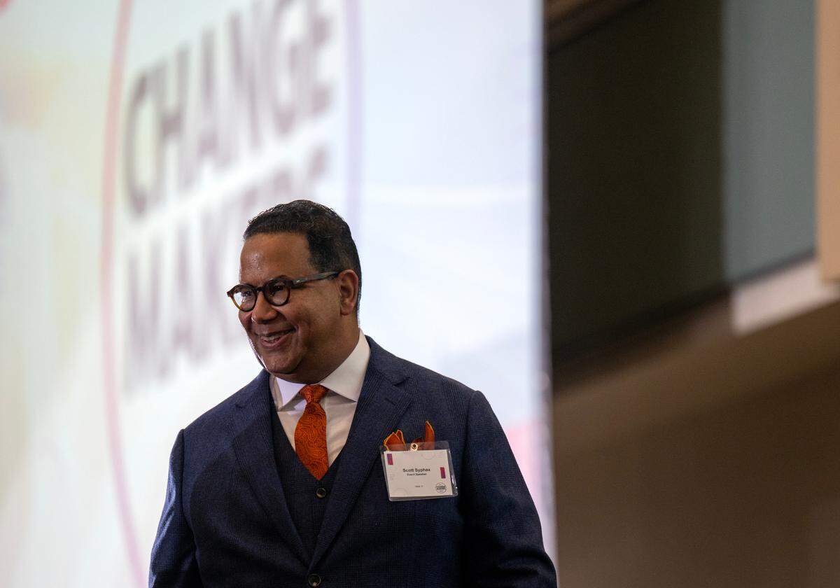 Scott Syphax, CEO of Syphax Strategic Inc., is introduced during the Change Makers Celebration 2025 on Friday at Sacramento State.