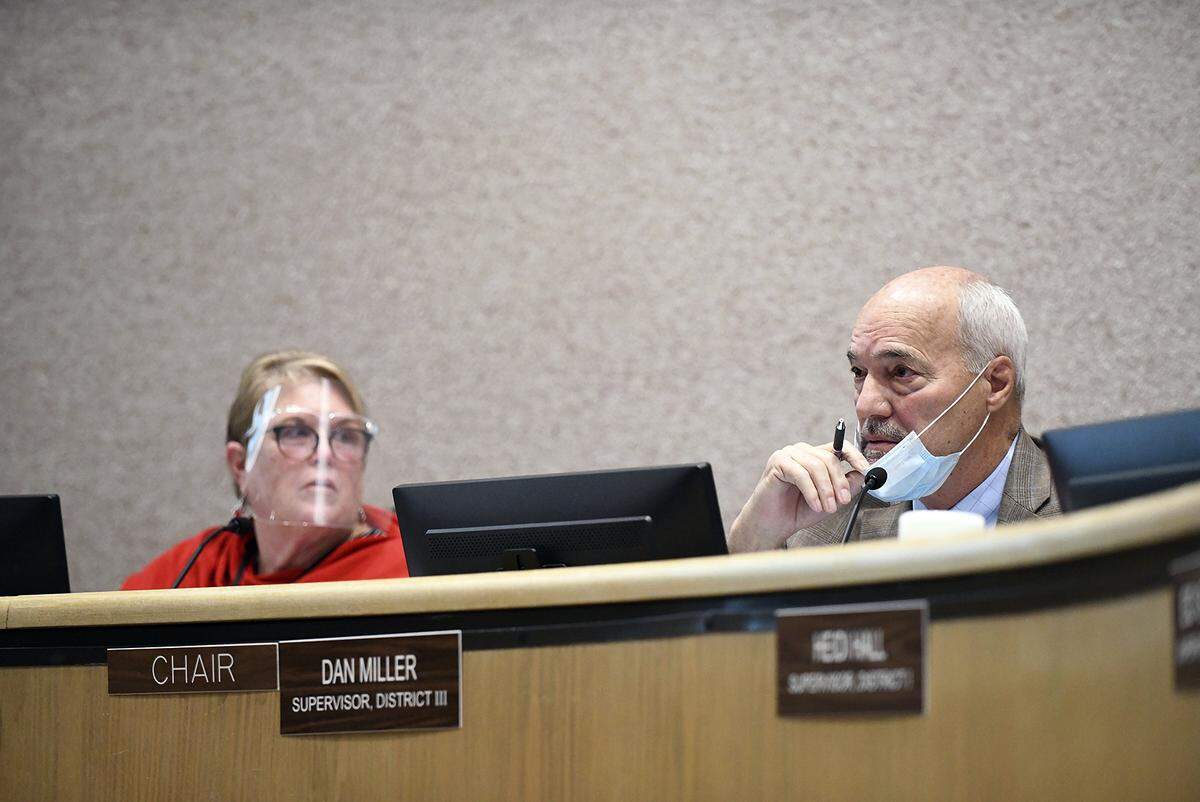 Nevada County Board of Supervisors chairman Dan Miller listens to members of the audience during an in-person meeting in December in Nevada City.