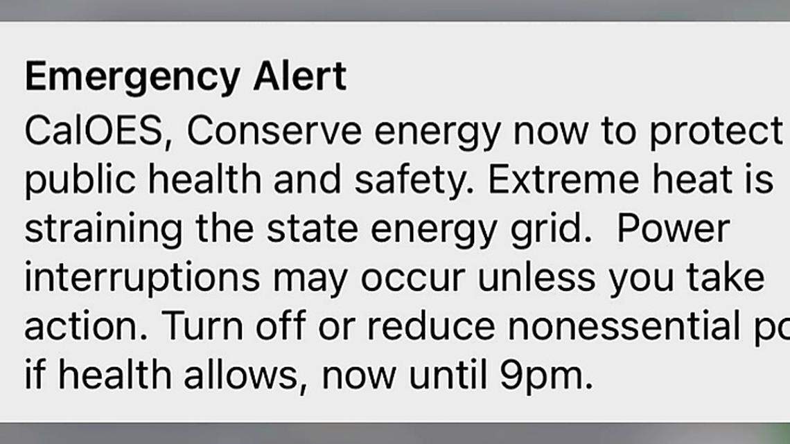 California’s Office of Emergency Services sent an emergency alert by text message to millions of Californians urging them to reduce their electricity use on Sept. 6, 2022. Many Californians complied, helping the state avoid widespread rolling blackouts during a record-breaking heat wave.