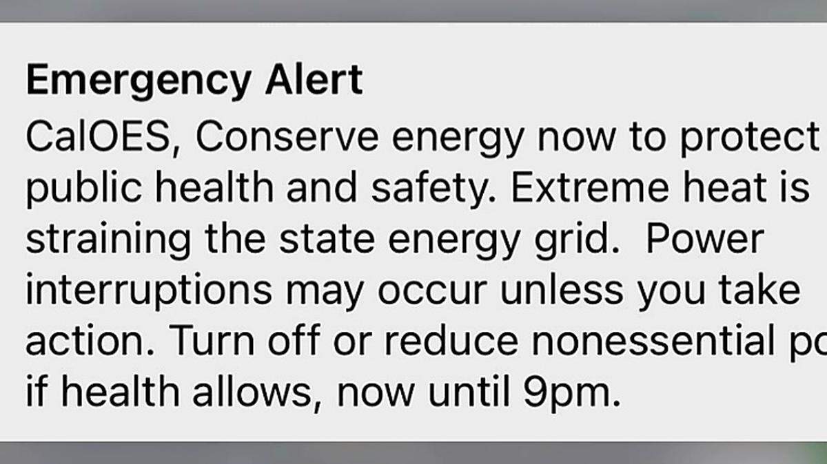 California’s Office of Emergency Services sent an emergency alert by text message to millions of Californians urging them to reduce their electricity use on Sept. 6, 2022. Many Californians complied, helping the state avoid widespread rolling blackouts during a record-breaking heat wave.