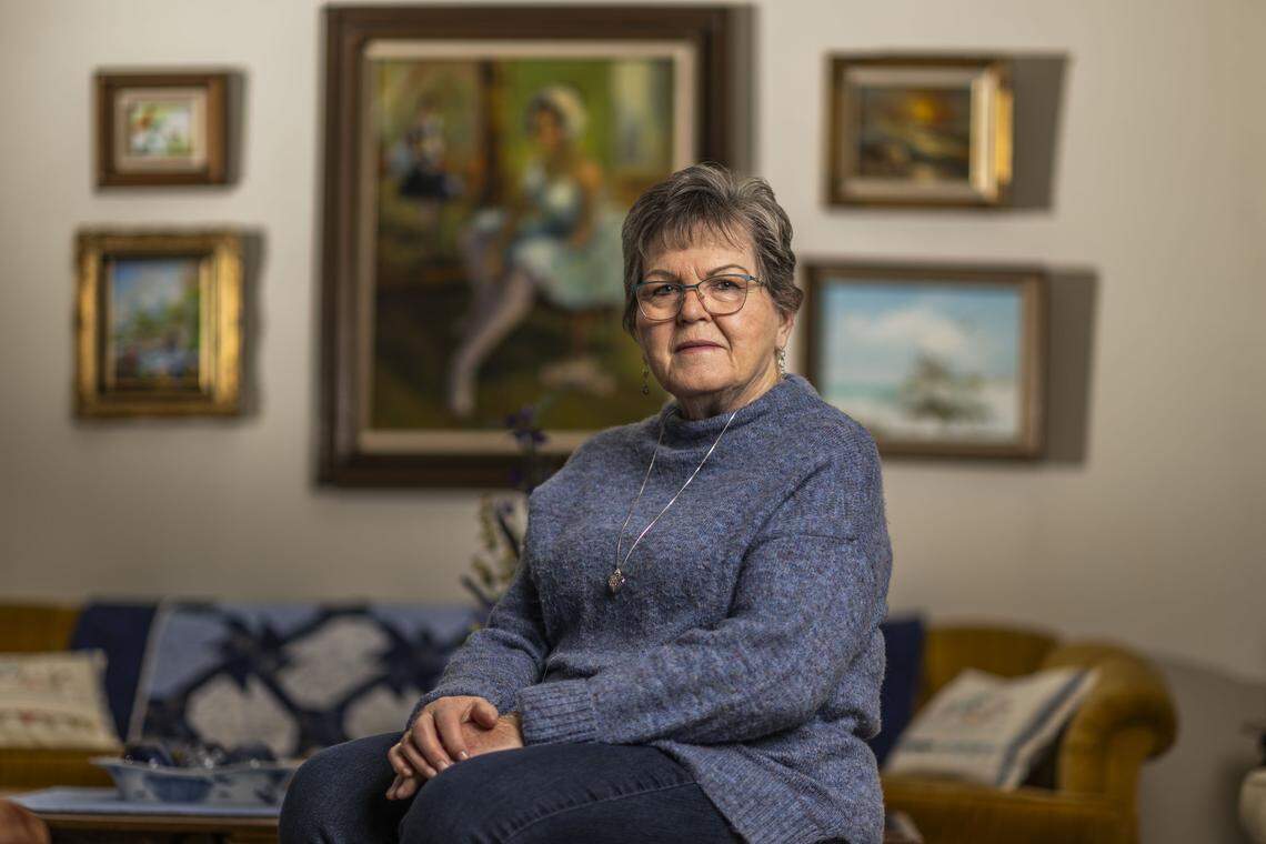 Retired teacher Lynette Schroedle sits in her Roseville living room earlier this month. She was a fourth-grade teacher at Crocker/Riverside Elementary School in Sacramento when her student Jennifer Jacobs and her parents were found dead in 1991 in their nearby home in Land Park. 