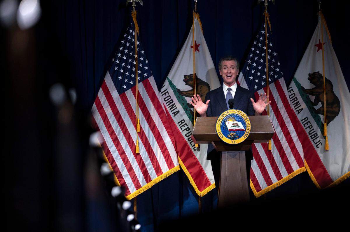 California Gov. Gavin Newsom presents his proposed state budget on Monday, Jan. 10, 2022. Newsom has vetoed bills that would increase state spending, citing a need for fiscal discipline.
