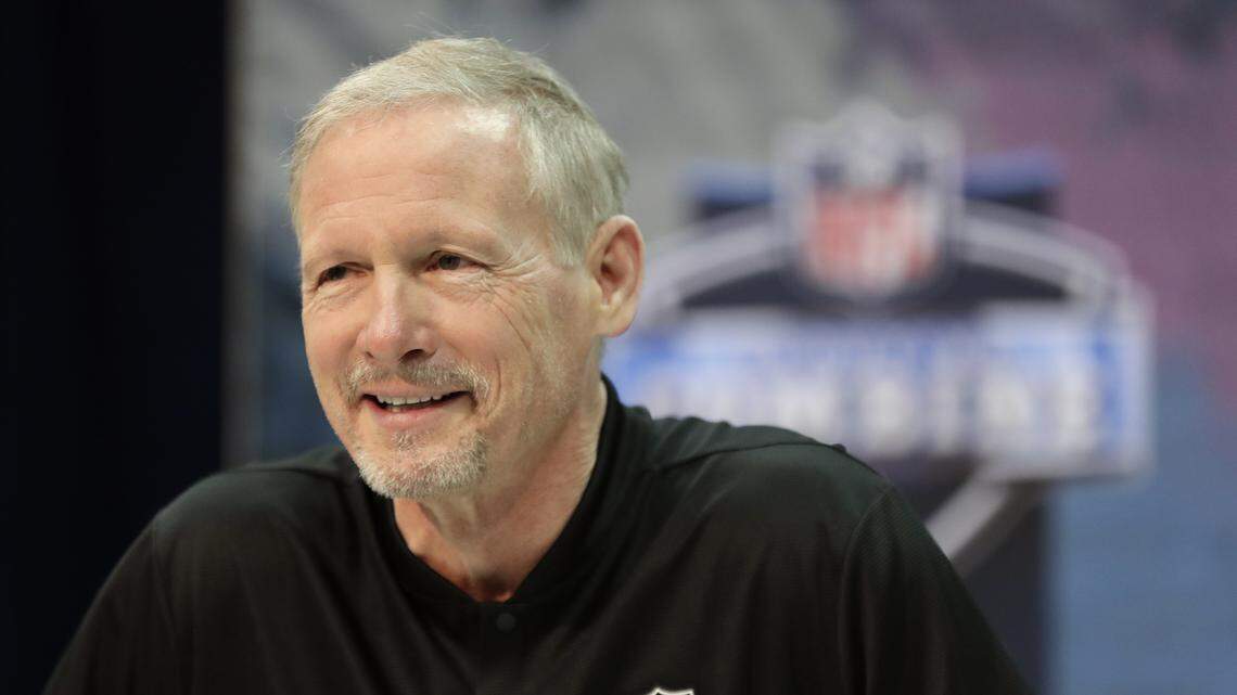 Las Vegas Raiders general manager Mike Mayock will be decked out in his living room with whiteboards as the virtual NFL draft will begin April 23, 2020.