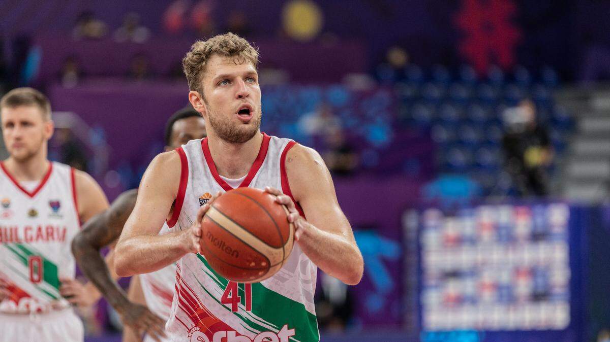 Sasha Vezenkov of Bulgaria in action during Day 7 Group A of the FIBA EuroBasket 2022 between Belgium and Bulgaria at Tbilisi Arena in 2022.