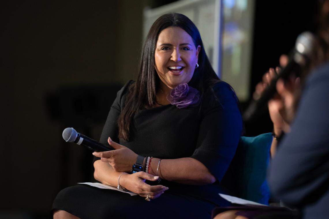 San Diego County Supervisor Nora Vargas talks about her drive and ambition on Tuesday afternoon at the Latina Action Day Conference at the SAFE Credit Union Convention Center in Sacramento.