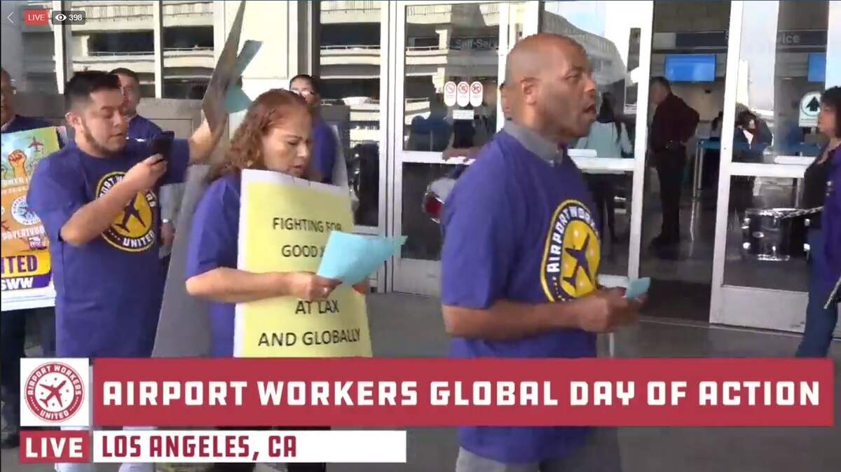 Thousands of workers showed up to protest at airports around the world, including Los Angeles International Airport, for better wages and safety conditions and the right to unionize.