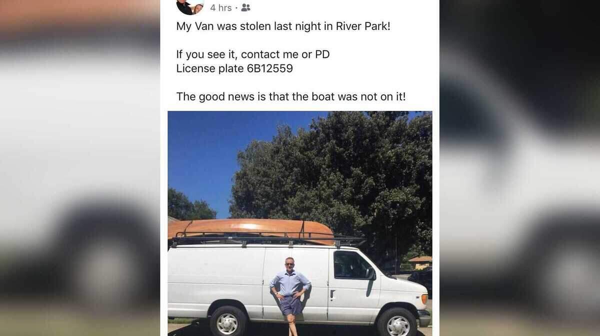 Jeff Harrisâ van was stolen Friday night, according to a post by the Sacramento councilman on social media on Saturday.
