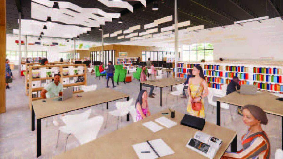 An artist rendering shows the main reading and computer area inside the new Elk Grove Library planned for 9260 Elk Grove Blvd. in Elk Grove. The relocated branch will include a children’s area, teen space, community room, study rooms and a makerspace as part of the expanded facility.
