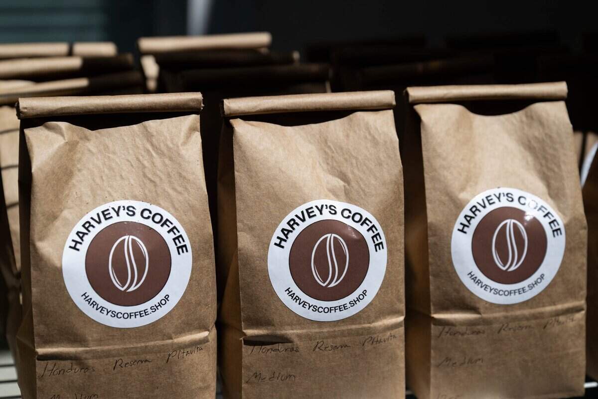 Bags of coffee at Harvey's Coffee in Davis await shipment to customers in June.