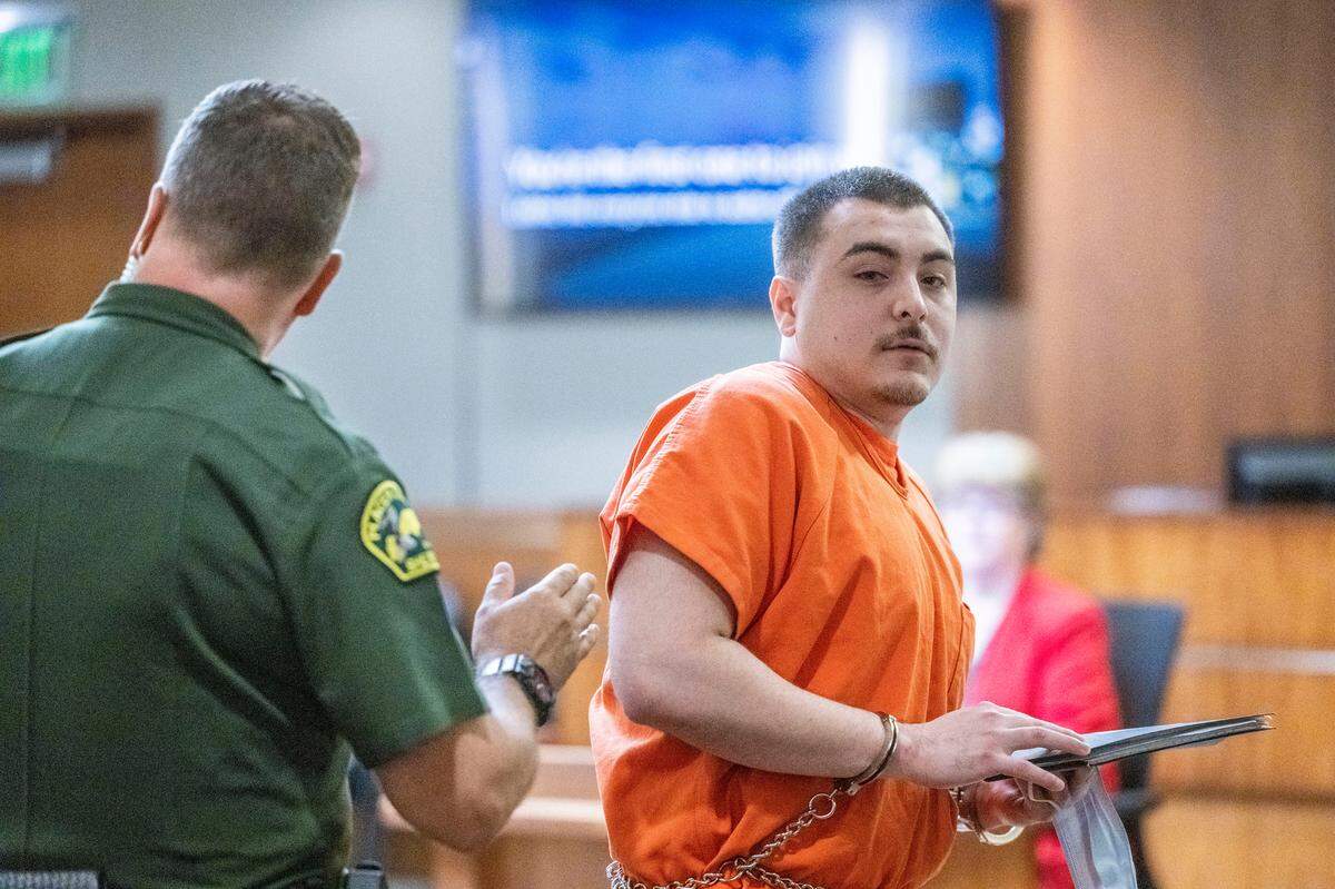 Virgil Xavier Bordner, 22, looks at his family on Thursday, Sept. 1, 2022, after he was sentenced to 17 years at the Placer Superior Court in Roseville for the death of Zachary Didier of Rocklin from fentanyl poisoning.