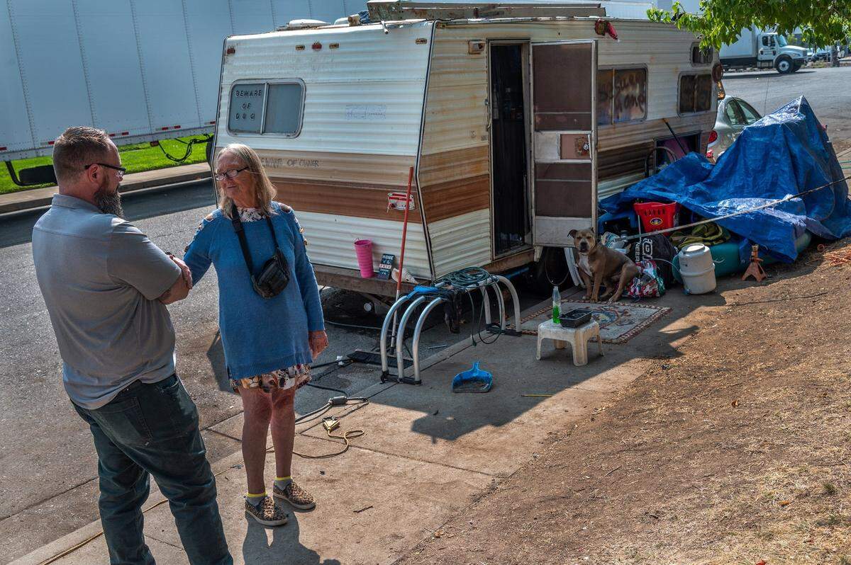 Sharon Catron, 62, said meeting with Nathan Cox of the city of Sacramento’s new Department of Community Response on Wednesday “gave her hope.” She explained how she became homeless after her husband’s death. “It took every penny I had, otherwise they would have cremated him as a pauper,” said Catron. “We should have had life insurance but we didn’t.”