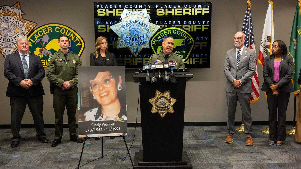 Placer County Sheriff Wayne Woo and officials announce the arrest of James Lawhead in a more than 30-year-old homicide investigation into the death of Cindy Wanner on Monday, April 27, 2026, in Auburn. Lawhead was arrested in Arizona after DNA evidence helped identify him in the cold case.