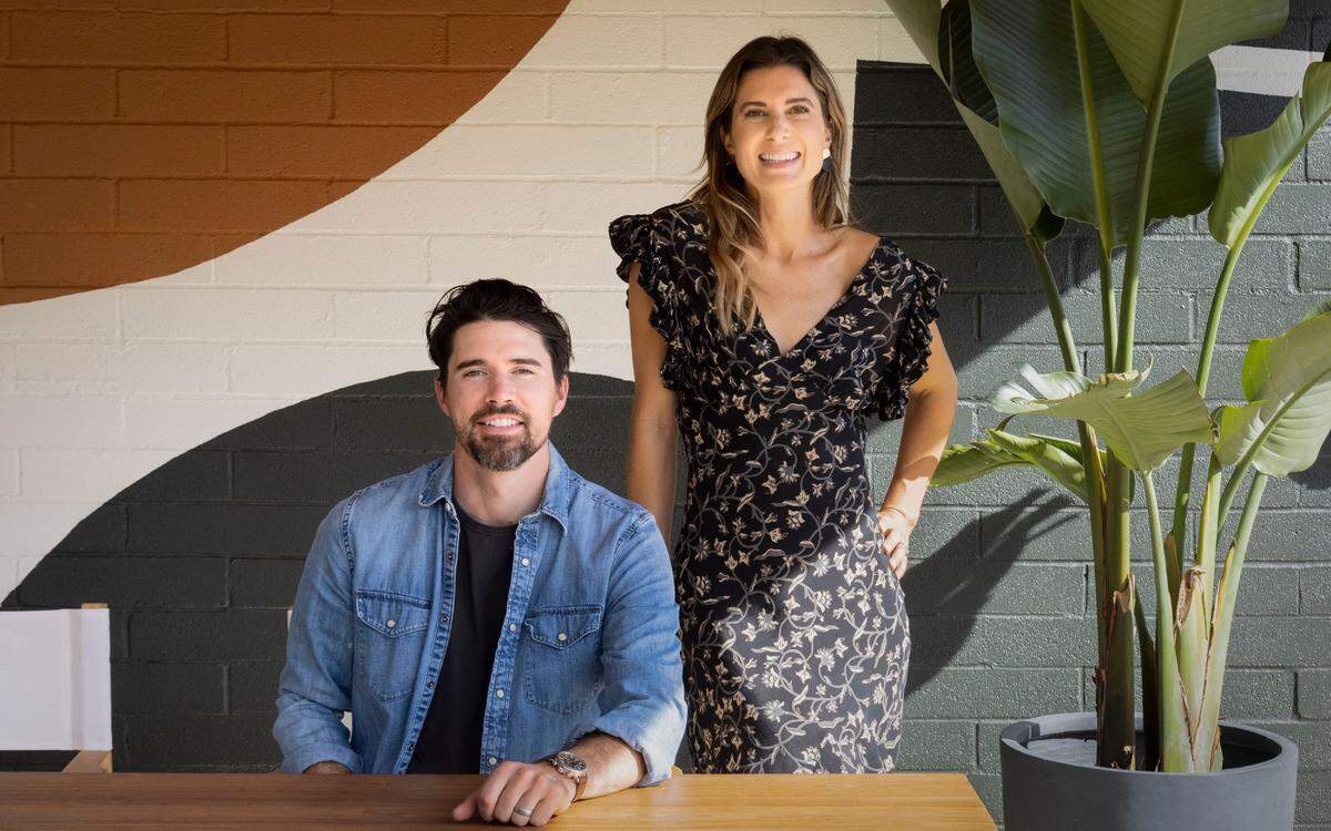 Kele Dobrinski and Christina Valencia enjoy the converted carport in the backyard of a home filmed in the “Stark Punk” episode of the HGTV show “Mash-Up Our Home.”
