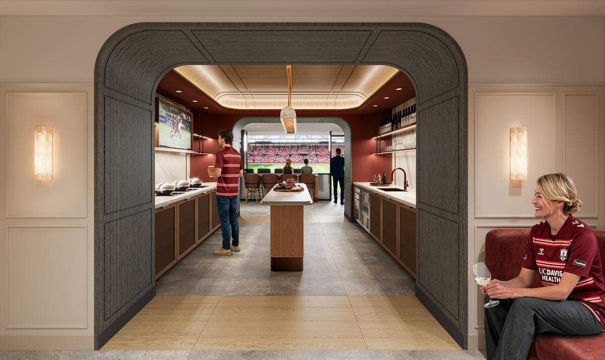 A rendering released Wednesday shows a planned “executive” suite for the Sacramento Republic FC soccer stadium being built in the Railyards district and that is projected to open in 2028.